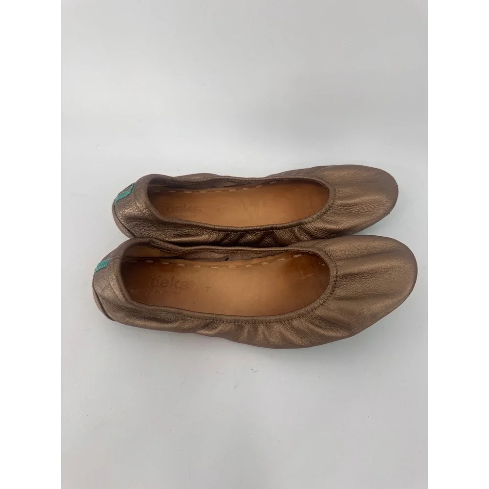 Tieks Ballet Flats Women Size 7 Bronze Metallic Leather Foldable Teal Sole